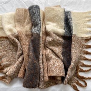 Scarf, Beige Gray Large Wool Shawl, Wrap, Plaid,  Winter Accessories NEW